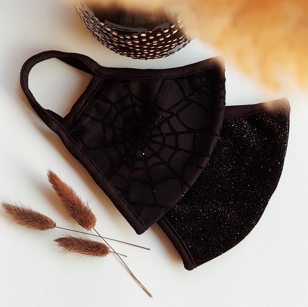 2 Sparkly Face Masks in Black by Anosty